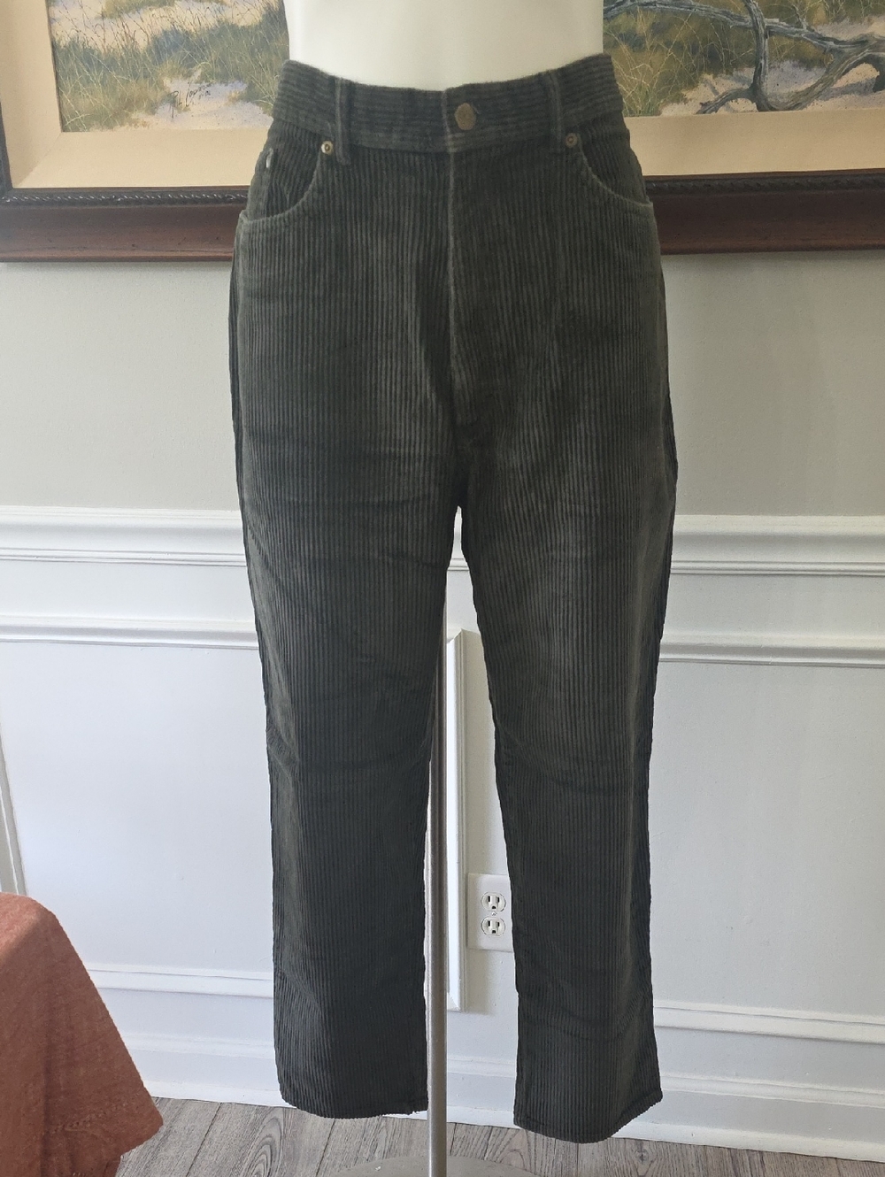 L.L. Bean Dark Olive Corduroy Straight-Leg Pants